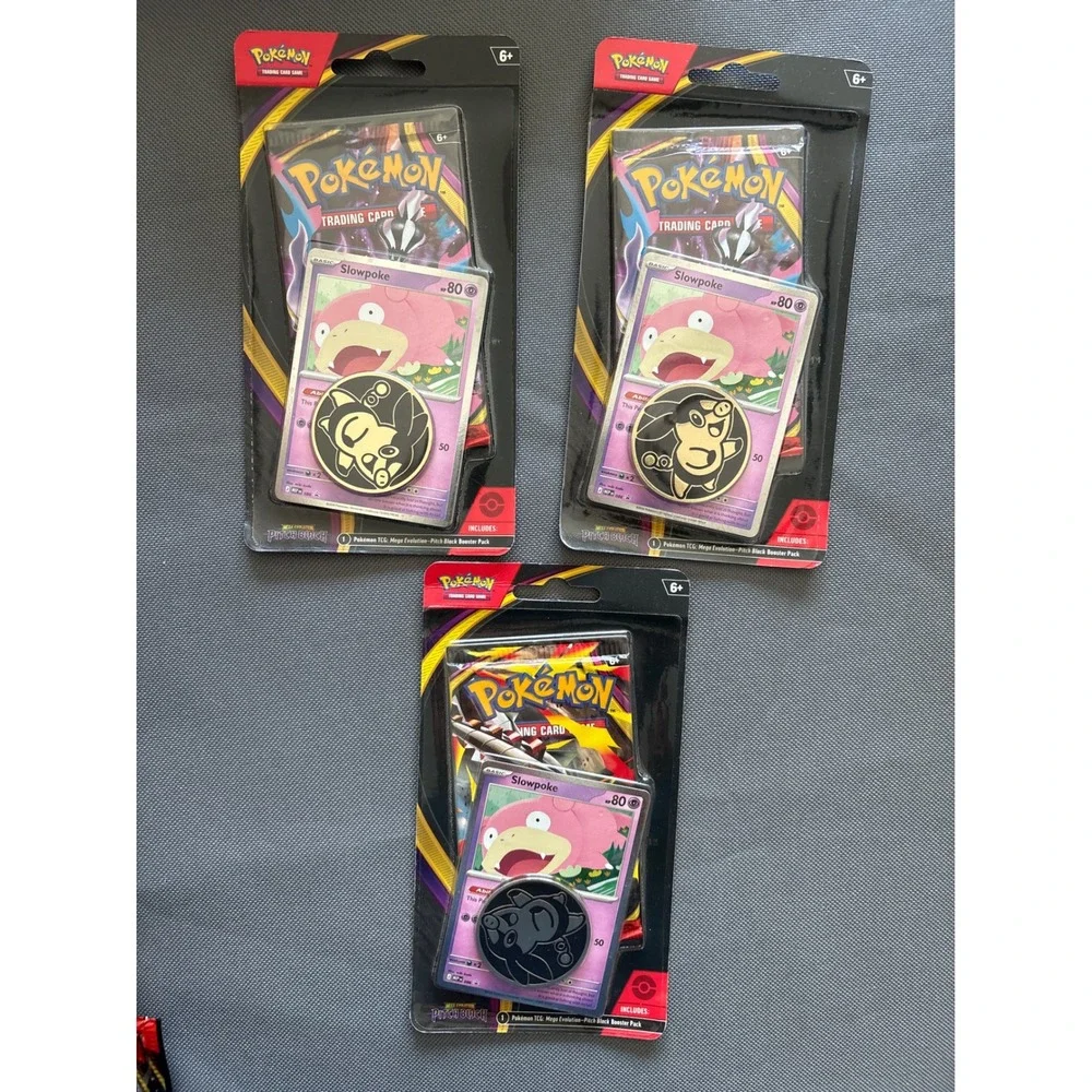 3 Pokemon TCG Mega Evolution Pitch Black Blister Packs Slowpoke Promo Coin Set